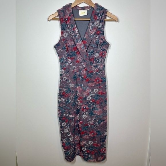 ANTHROPOLOGIE Maeve Purple Floral Sleeveless Jacquard Dress Size 0 - Picture 2 of 9